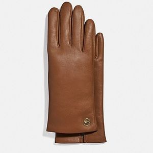 NWT Coach Signature Leather Tech Gloves Saddle Brown (Size 8)